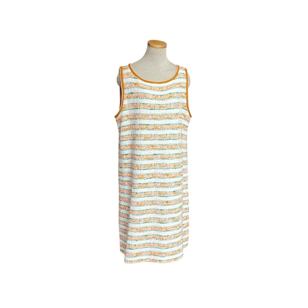 St. John Santana Knit Dress Sleeveless Tank Shift Round Neck Orange Stripe 16